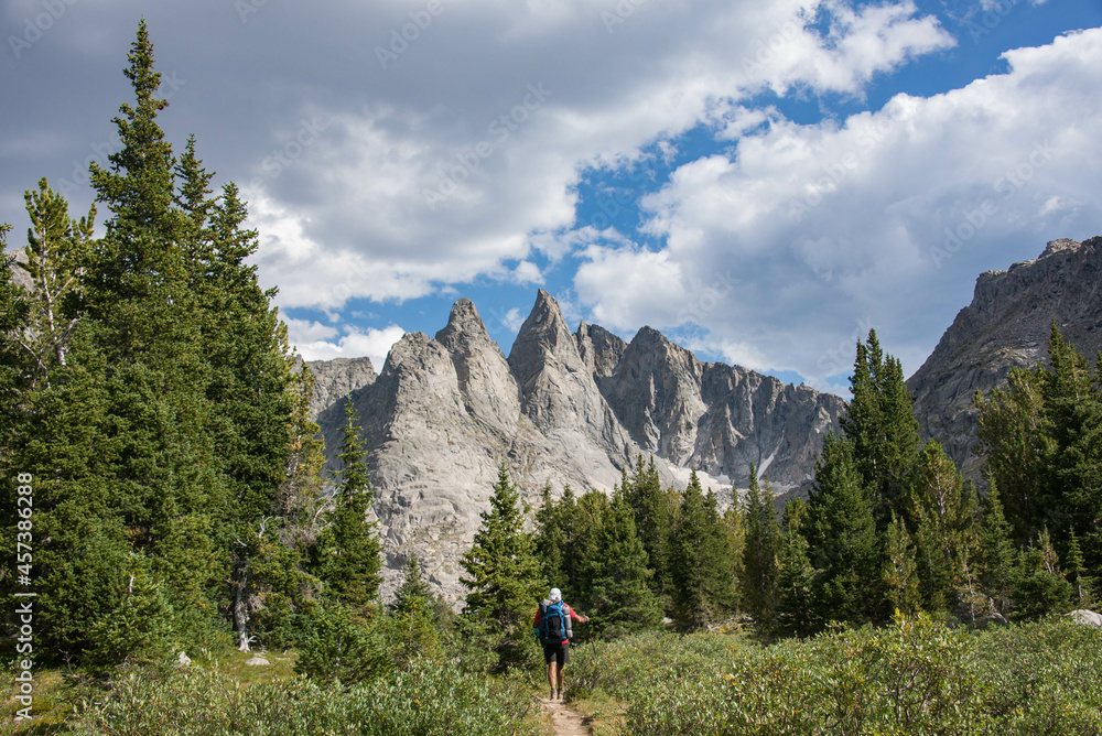 Breathtaking view of the Cirque of Towers, seen from Shadow Lake, Wind River Range, Wyoming, USA
