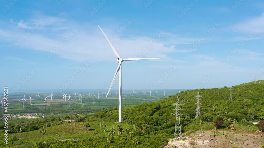 Modern green technologies for generating electricity. Windmill plantations.
