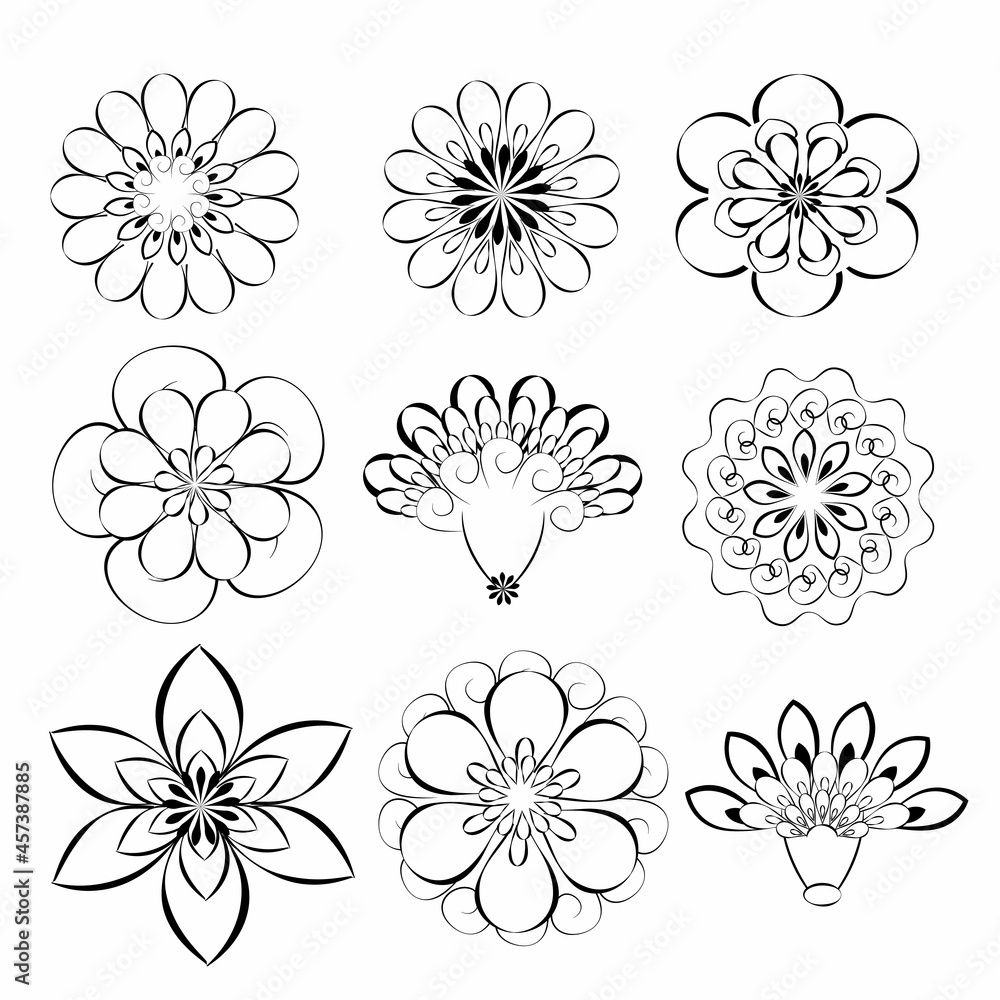Flowers in black and white vector set 3