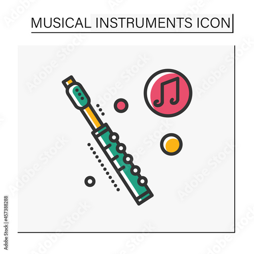  Flute color icon. Classical woodwind orchestral musical instrument. Classical, ethnic and modern music. Music from different countries. Isolated vector illustration