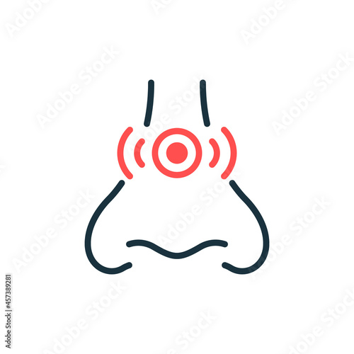 Runny Nose, Congestion Line Icon. Allergy, Rhinitis, Cold Outline Icon. Nasal Sick, Inflammation, Pain Concept Linear Pictogram. Human Nasal Problem. Editable Stroke. Isolated Vector Illustration