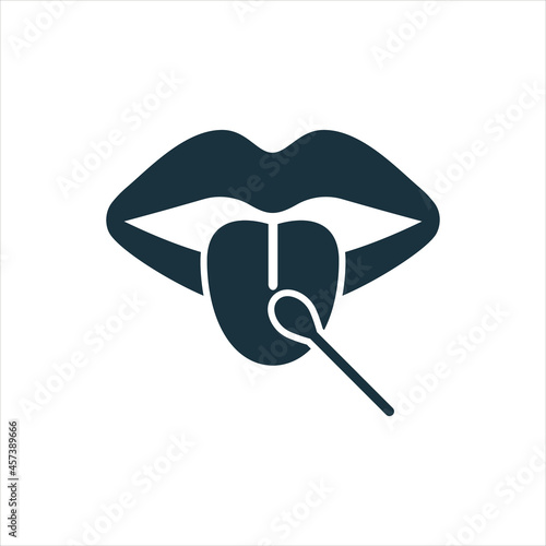 Laboratory Research of Mouth Saliva Swab Silhouette Icon. Dna Test for Paternity Pictogram. Coronavirus Analysis of Buccal Cell Glyph Icon. Isolated Vector Illustration