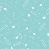 Vector White blue kitchen utensils doodle background pattern