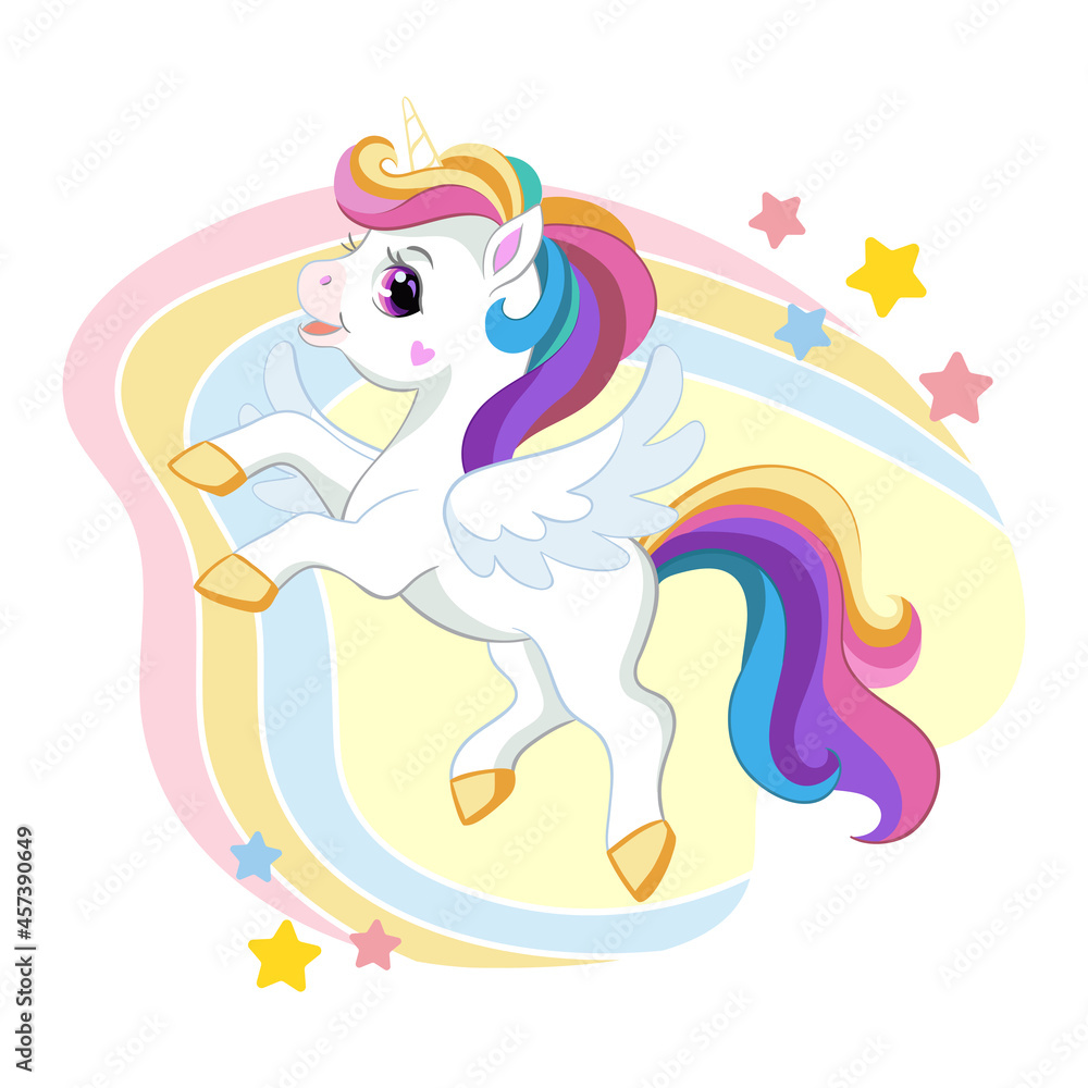 Cute cartoon unicorn with wings vector illustration Stock Vector