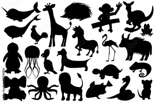 Hand drawn cute Animals Silhouette collection isolated in a white background