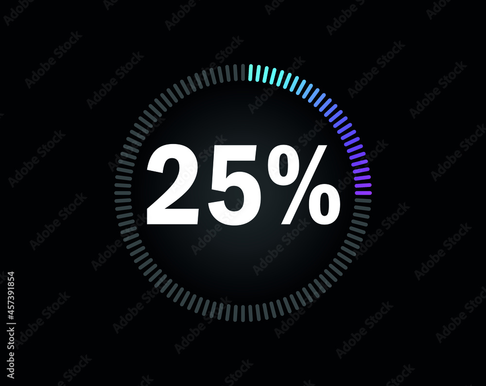 Percent circle diagram showing 25% - indicator with blue to pink gradient Percent circle diagram showing 25% - indicator with blue to pink gradient