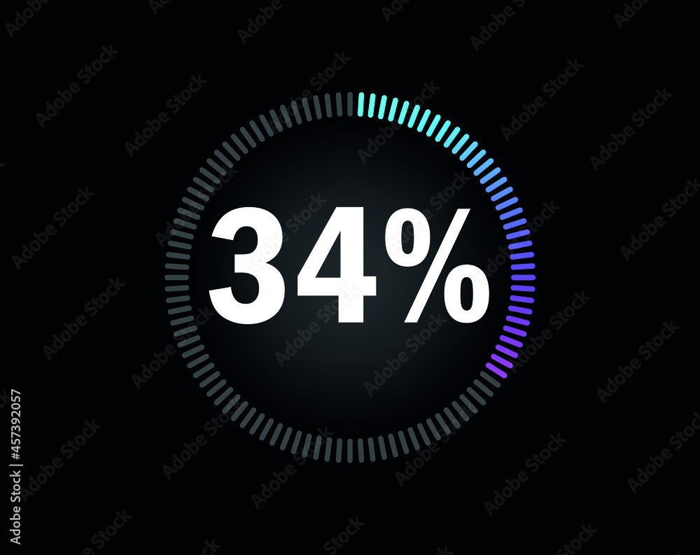 Percent circle diagram showing 34% - indicator with blue to pink gradient