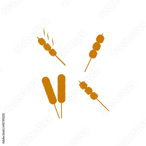 Collection satay icon vector, grilled meat illustrations on white background.