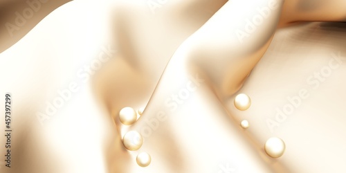 gold glitter silk with gold pearls sparkling surface 3D illustration
