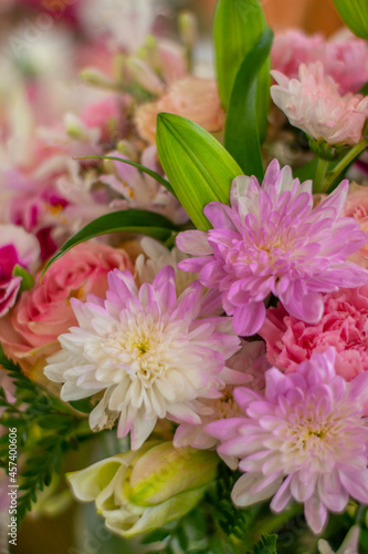 Pink chrysanthemum flowers in a bouquet