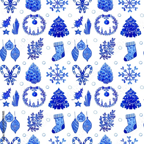 Christmas seamless pattern with new year decor for gift paper