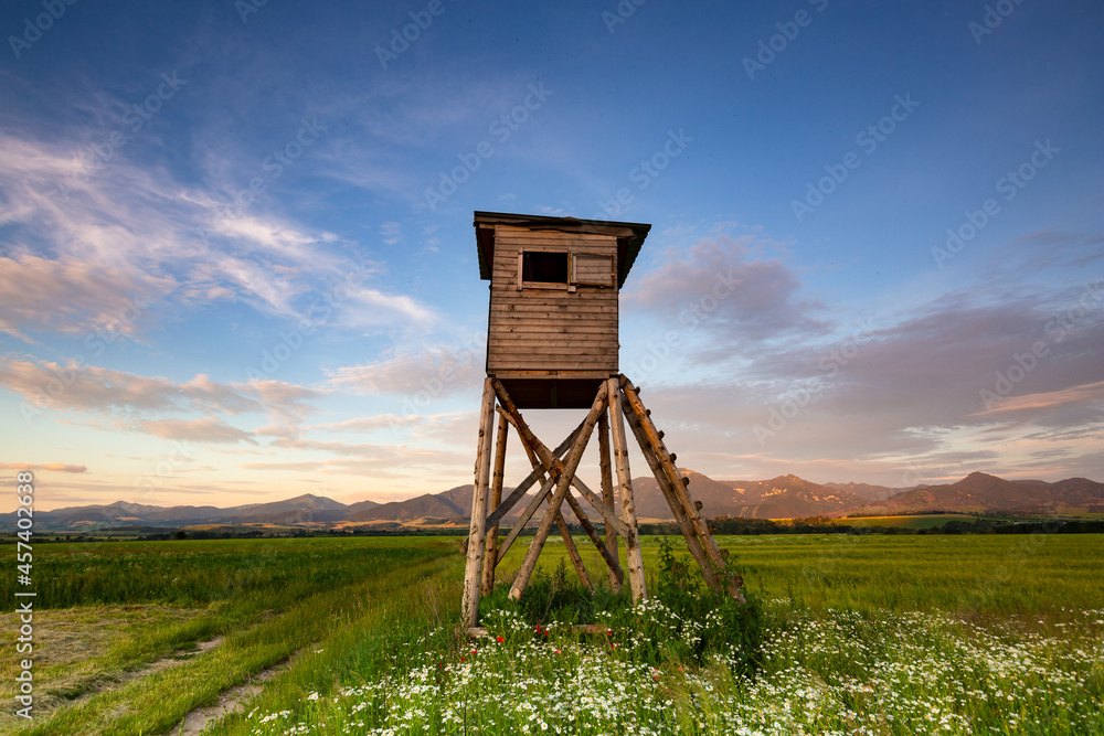 Hunting lookout in the fields of Turiec region, Slovakia.
