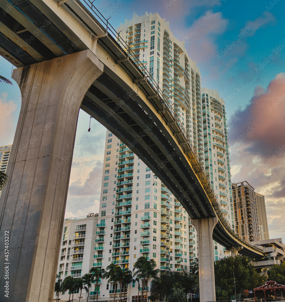 Fototapeta premium city bridge city metro rail buildings Brickell Miami Florida usa sky
