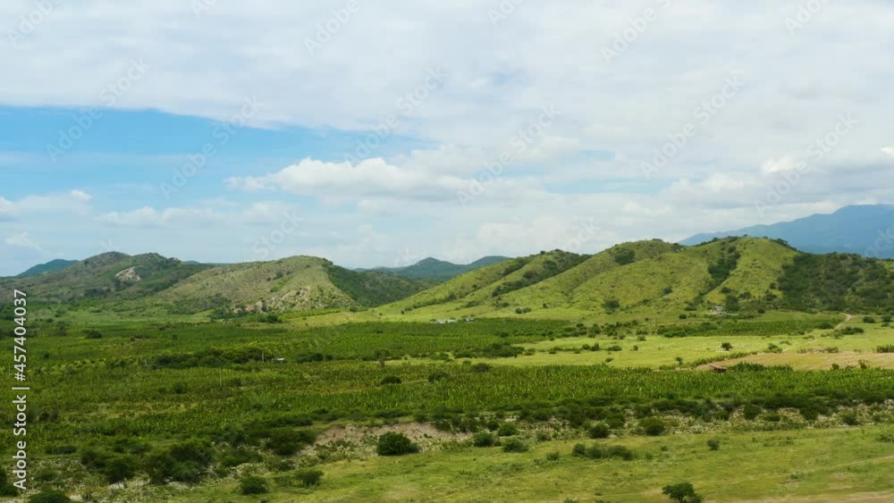 Green plantation of banana palms in the beautiful mountain valley of the Dominican Republic. Green plantation of banana palms in the beautiful mountain valley of the Dominican Republic.