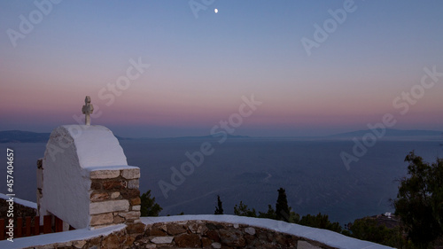 Beautiful evening from a church in Cyclades in Greece