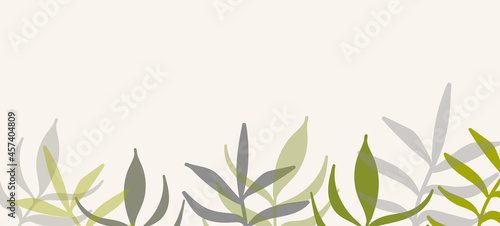 Floral web banner with drawn color exotic leaves. Nature concept design. Modern floral compositions with summer branches. Vector illustration on the theme of ecology, natura, environment