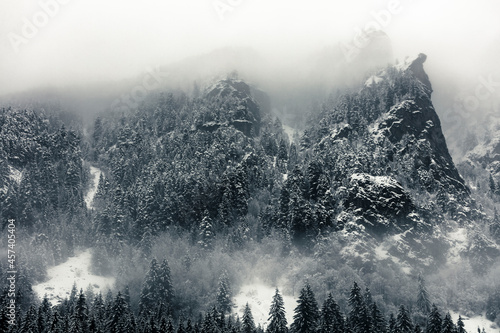 Eagle Rock - Dark mountain rocks at winter time