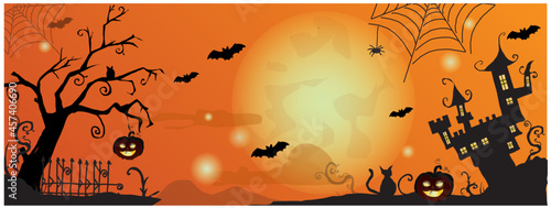 Obraz na płótnie happy halloween, halloween,mystery, spider, pumpkin, autumn, black, dark, decoration, illustration, design, background, decorative, party, scary, evil, vector, october, bat, halloween, spooky, orange, w salonie