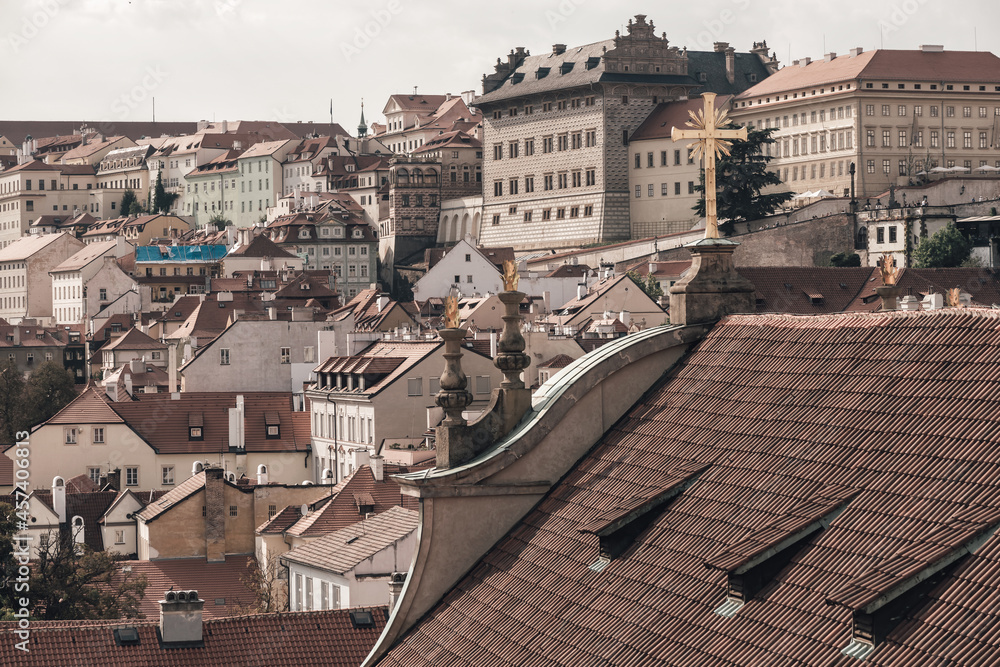 View over the rooftops of Prague from St. Nicholas Church. Czech Republic