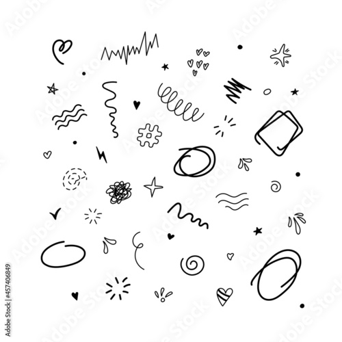 Set of spirals and lines. Doodle. Use for concept design. All objects are separated. Vector illustration