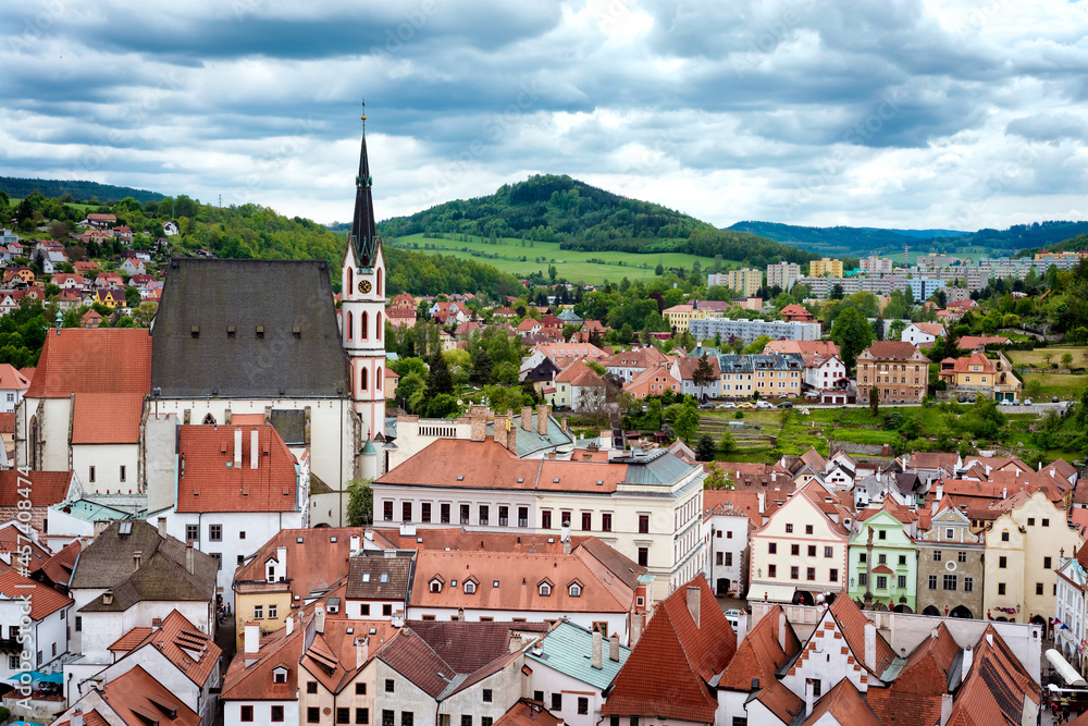 Overlooking the historic town of Cesky Krumlov. Czech Republic