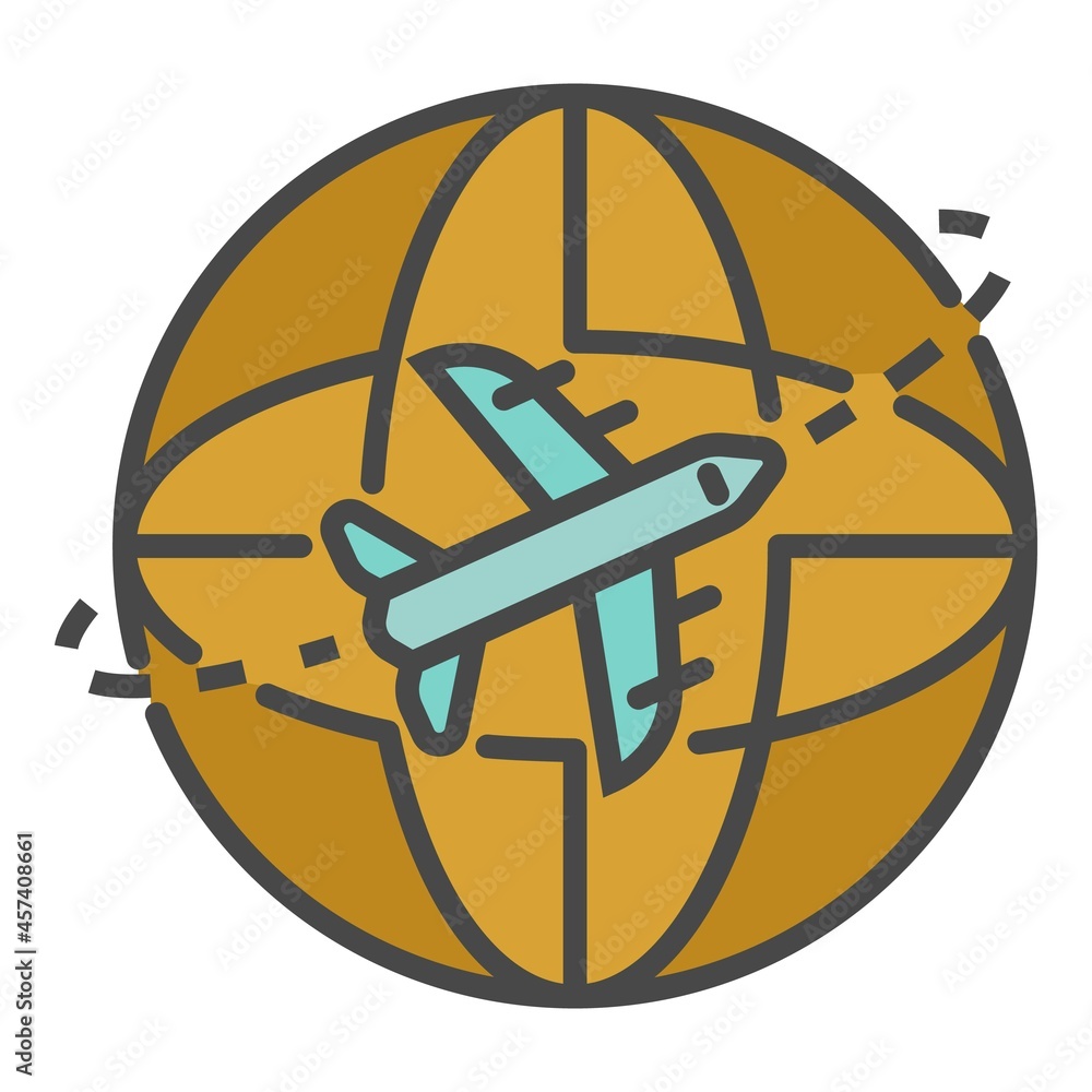 Global air delivery icon. Outline global air delivery vector icon color flat isolated on white Global air delivery icon. Outline global air delivery vector icon color flat isolated on white