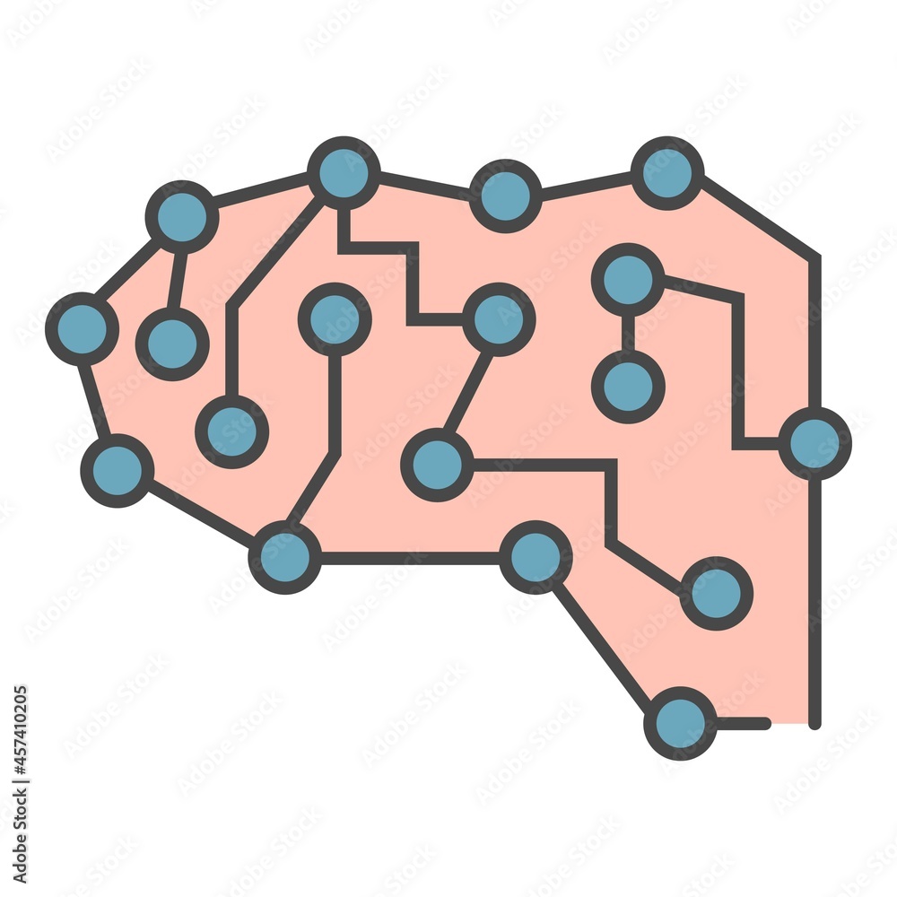Neural brain icon. Outline neural brain vector icon color flat isolated on white Neural brain icon. Outline neural brain vector icon color flat isolated on white