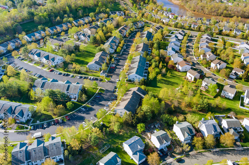 Canvas Print Aerial view of residential houses neighborhood complex at suburban housing devel