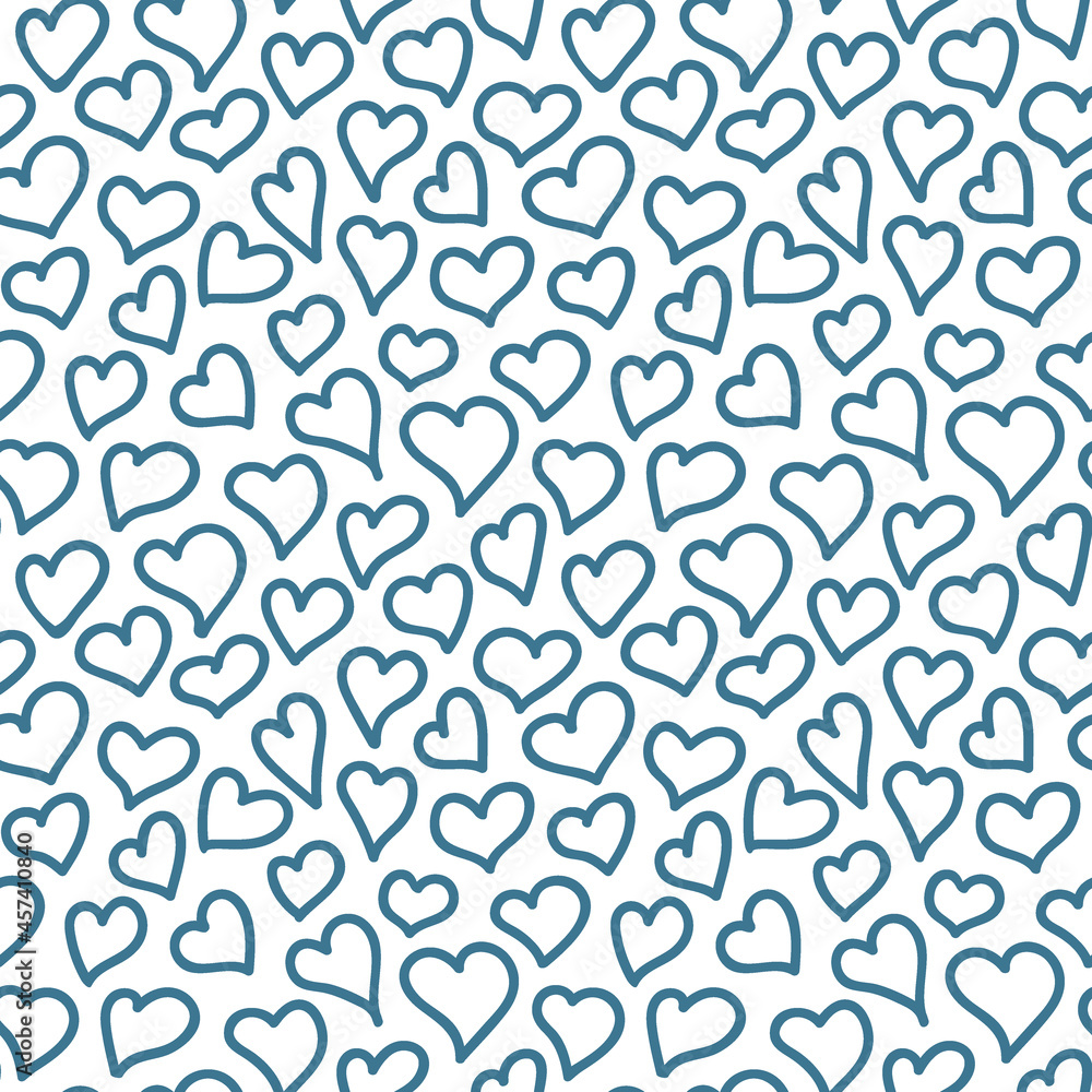 Vector heart drawing seamless pattern . Line hand drawn monochrome background. Ornament for fabric, wallpaper, packaging.