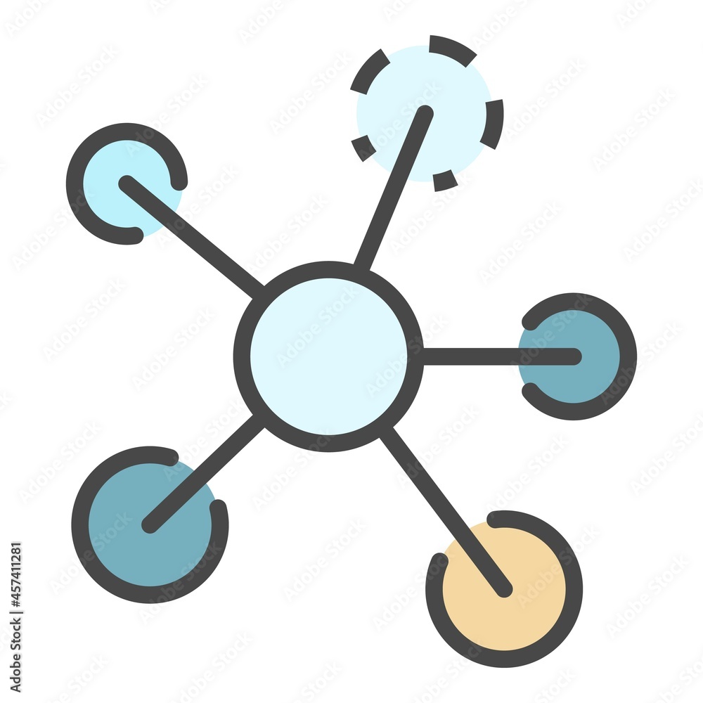 Concept molecule icon. Outline concept molecule vector icon color flat isolated on white Concept molecule icon. Outline concept molecule vector icon color flat isolated on white
