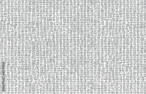 Monochrome texture composed of irregular graphic elements. Distressed uneven grunge background. Abstract vector illustration. Overlay for interesting effect and depth. Isolated on white background.