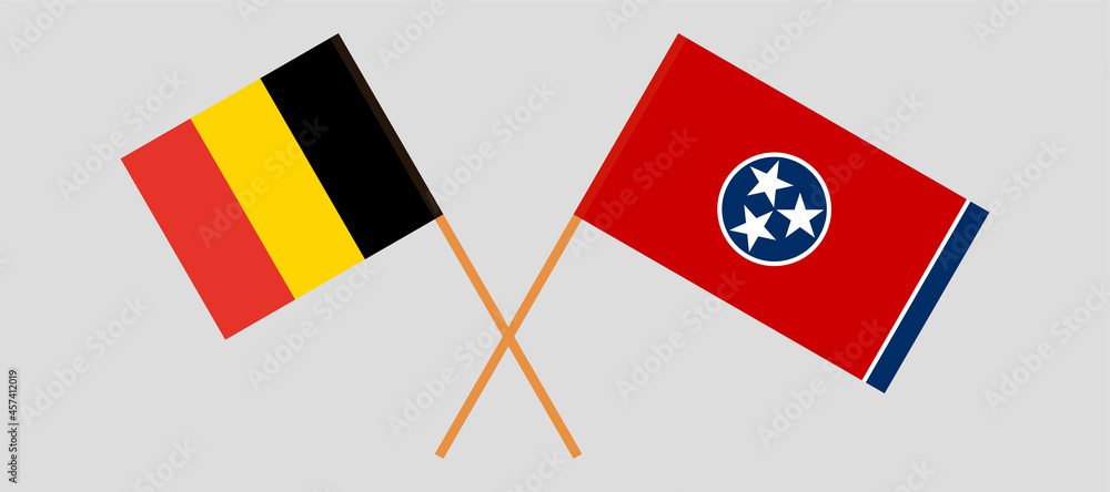 Crossed flags of Belgium and the State of Tennessee. Official colors. Correct proportion Crossed flags of Belgium and the State of Tennessee. Official colors. Correct proportion