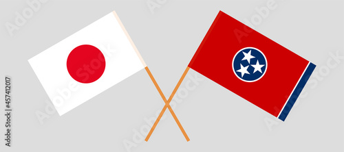 Crossed flags of Japan and the State of Tennessee. Official colors. Correct proportion