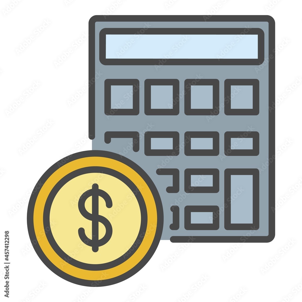 Money calculator icon. Outline money calculator vector icon color flat isolated on white Money calculator icon. Outline money calculator vector icon color flat isolated on white