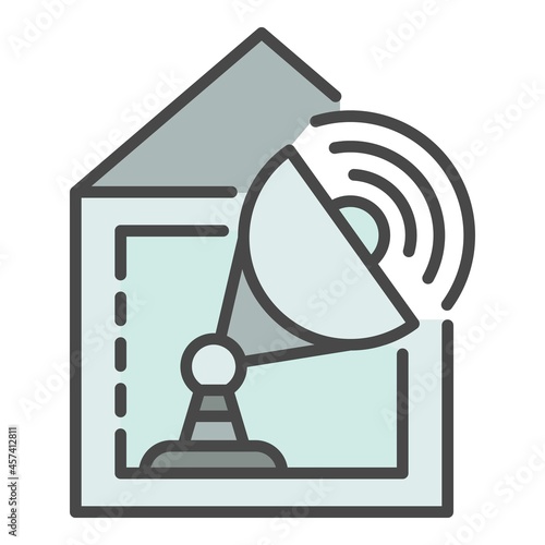 Satellite home tv icon. Outline satellite home tv vector icon color flat isolated on white