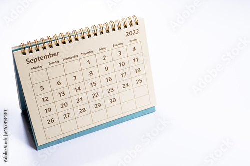September 2022 calendar: month page on white background isolated