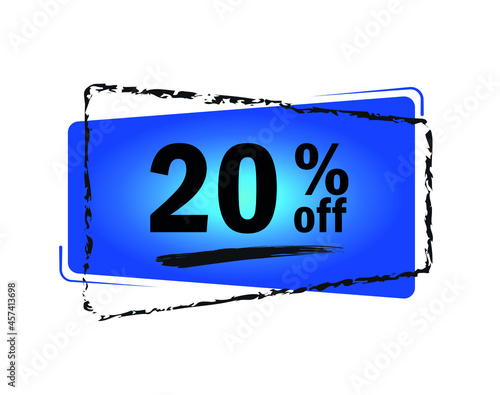 Special offer with 20% discount. Blue promotion tag for big sales