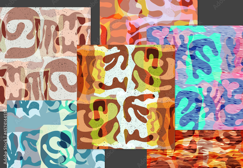 Seamless Pattern Set with Textured Matisse Shapes Stock Template ...