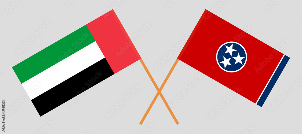 Crossed flags of the United Arab Emirates and Tunisia. Official colors. Correct proportion Crossed flags of the United Arab Emirates and Tunisia. Official colors. Correct proportion