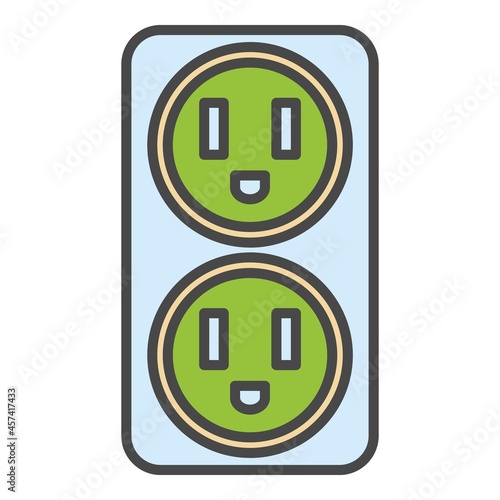 Double electrical outlet icon. Outline double electrical outlet vector icon color flat isolated on white