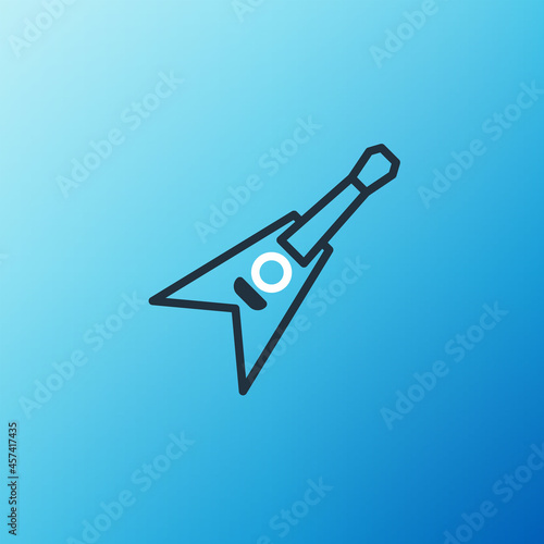 Line Electric bass guitar icon isolated on blue background. Colorful outline concept. Vector