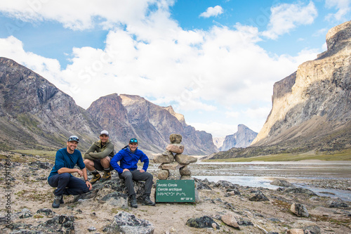 Three mountaineers pose for picture at the Arctic Circle Akshayuk Pass