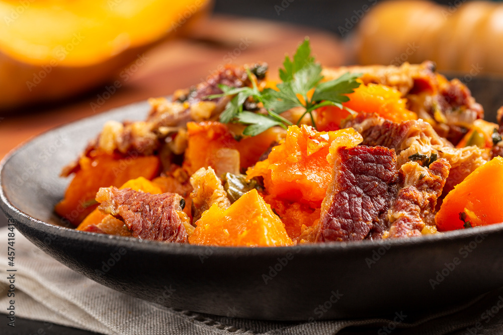 Dried meat with pumpkin. Tipical brazilian dish. Dried meat with pumpkin. Tipical brazilian dish.