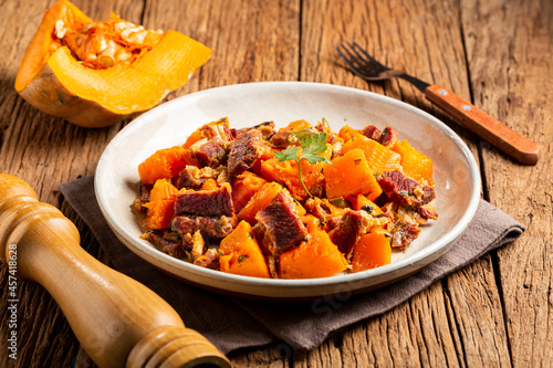 Dried meat with pumpkin. Tipical brazilian dish.