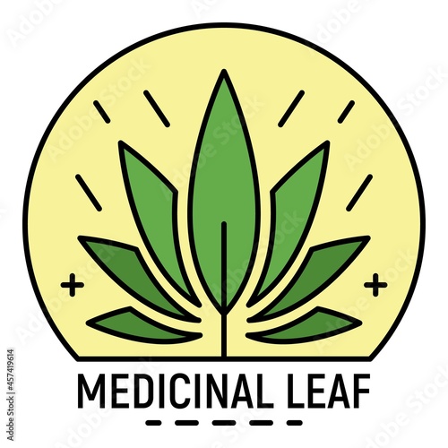 Cannabis medicine leaf logo. Outline cannabis medicine leaf vector logo color flat isolated on white