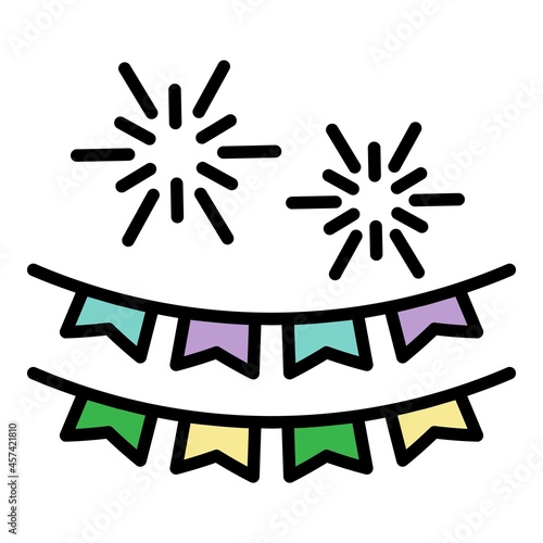 Festival flag rope icon. Outline festival flag rope vector icon color flat isolated on white