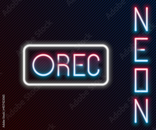 Glowing neon line Record button icon isolated on black background. Rec button. Colorful outline concept. Vector