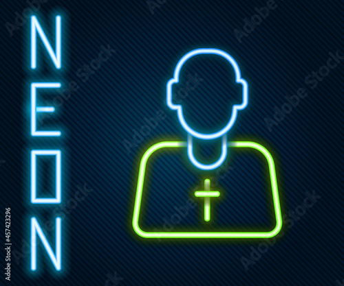 Glowing neon line Priest icon isolated on black background. Colorful outline concept. Vector