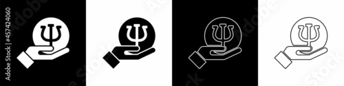 Set Psychology icon isolated on black and white background. Psi symbol. Mental health concept, psychoanalysis analysis and psychotherapy. Vector