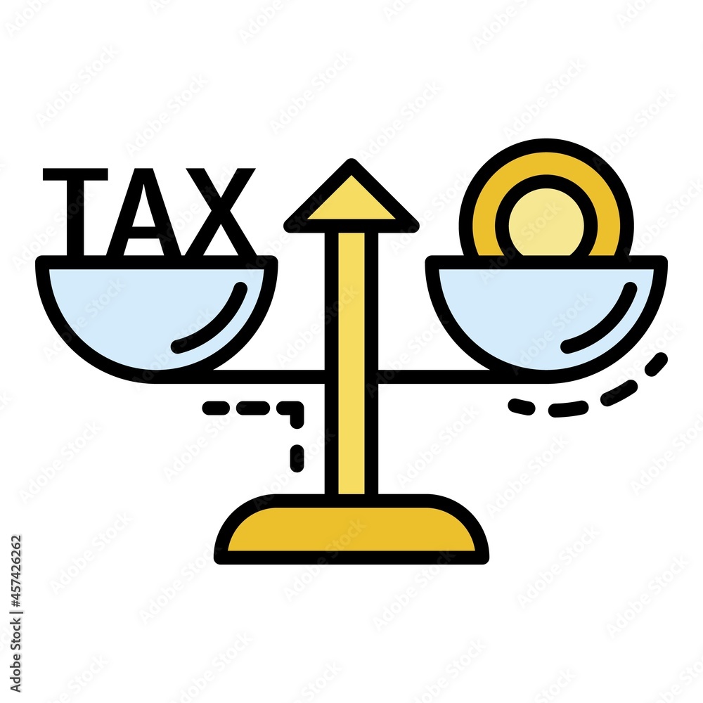 Tax money balance icon. Outline tax money balance vector icon color flat isolated on white Tax money balance icon. Outline tax money balance vector icon color flat isolated on white